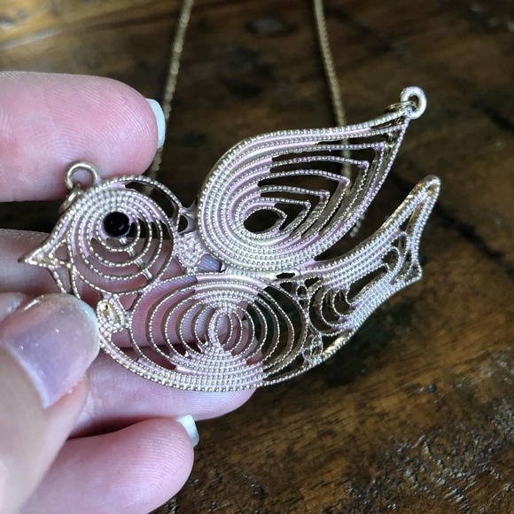 Pink and Gold Bird Necklace - Picture 3 of 5